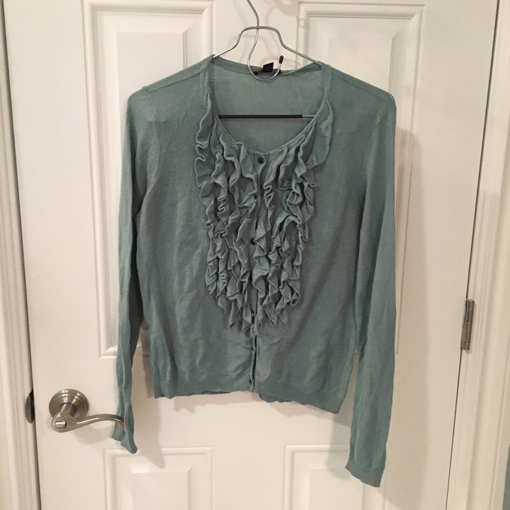 ANN TAYLOR Loft Ruffle Front Cardigan Small - Picture 3 of 6